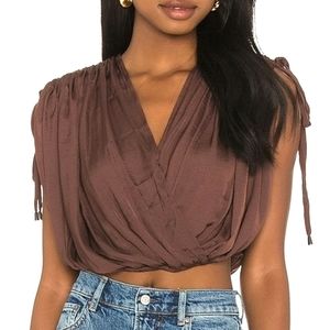 Free People Women's Rachel Scorpio Blouse Size XL Silky Brown Oversized Deep V
